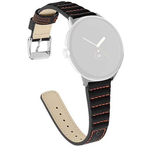 Wave Shape Stitching Watch Strap for Google Pixel Watch 2 / Pixel Watch Genuine Leather Watch Band - Black