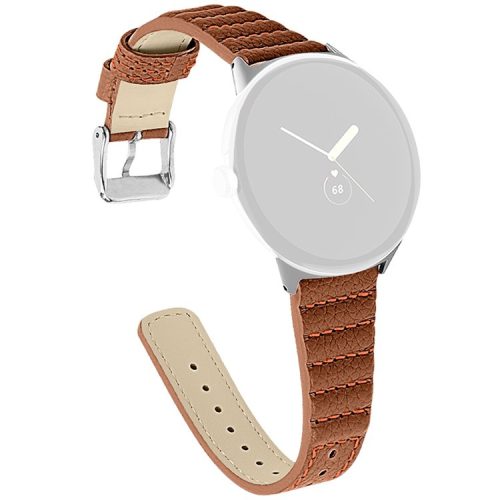 Wave Shape Stitching Watch Strap for Google Pixel Watch 2 / Pixel Watch Genuine Leather Watch Band - Brown