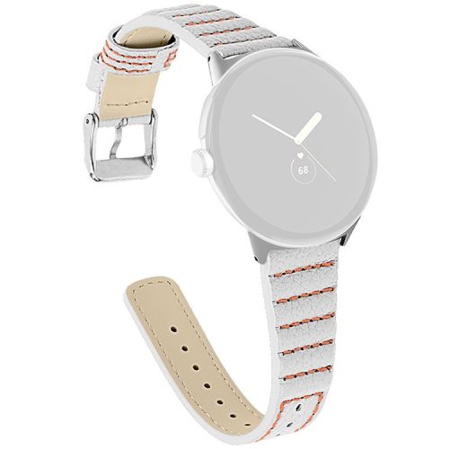 Wave Shape Stitching Watch Strap for Google Pixel Watch 2 / Pixel Watch Genuine Leather Watch Band - White