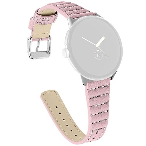 Wave Shape Stitching Watch Strap for Google Pixel Watch 2 / Pixel Watch Genuine Leather Watch Band - Pink