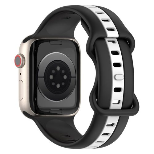 Watch Strap for Apple Watch Series 10 42mm / 9 8 7 41mm / SE (2023) SE (2022) SE 6 5 4 40mm / 3 2 1 38mm Watch Strap Dual Color Silicone Watch Band - Black / White