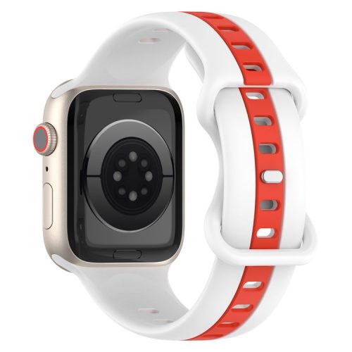 Watch Strap for Apple Watch Series 10 42mm / 9 8 7 41mm / SE (2023) SE (2022) SE 6 5 4 40mm / 3 2 1 38mm Watch Strap Dual Color Silicone Watch Band - White / Red