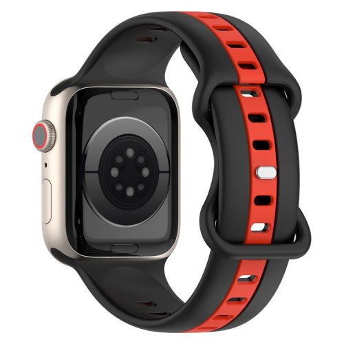 Watch Strap for Apple Watch Series 10 42mm / 9 8 7 41mm / SE (2023) SE (2022) SE 6 5 4 40mm / 3 2 1 38mm Watch Strap Dual Color Silicone Watch Band - Black / Red