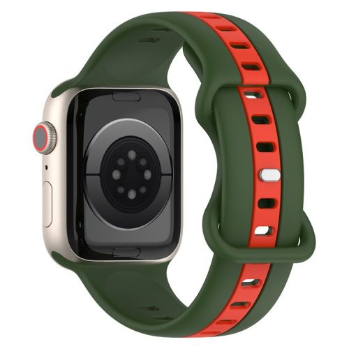 Watch Strap for Apple Watch Series 10 42mm / 9 8 7 41mm / SE (2023) SE (2022) SE 6 5 4 40mm / 3 2 1 38mm Watch Strap Dual Color Silicone Watch Band - Army Green / Red