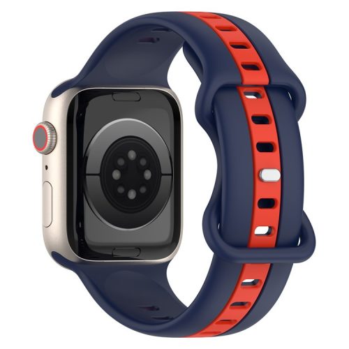 Watch Strap for Apple Watch Series 10 42mm / 9 8 7 41mm / SE (2023) SE (2022) SE 6 5 4 40mm / 3 2 1 38mm Watch Strap Dual Color Silicone Watch Band - Midnight Blue / Red