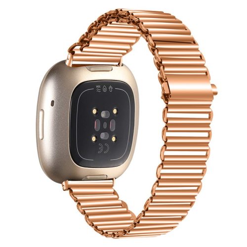 For Fitbit Versa 3 / Sense Replacement Watch Band Stainless Steel Hollow Watch Strap - Rose Gold