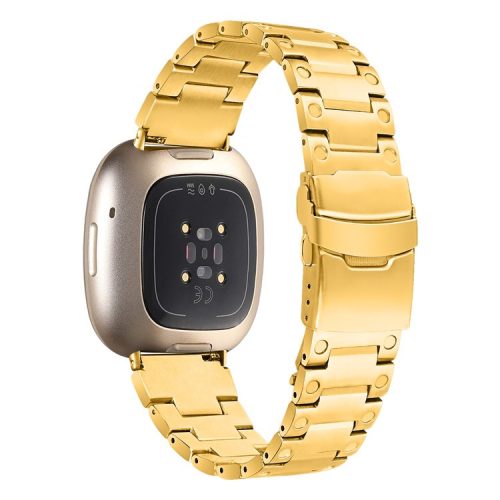 For Fitbit Versa 4 / Sense 2 Stainless Steel Watch Band Three Bead Replacement Watch Strap - Gold