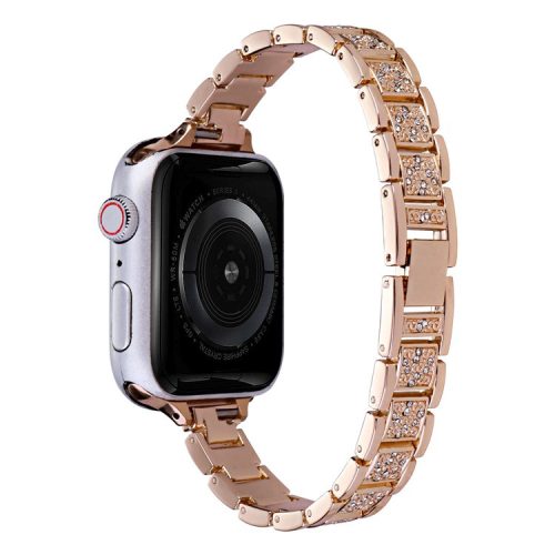 Watch Strap for Apple Watch Series 10 42mm / 9 8 7 41mm / SE (2023) SE (2022) SE 6 5 4 40mm / 3 2 1 38mm Slim Rhinestone Decor Watch Strap - Rose Gold