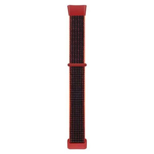 For Fitbit Charge 6 / 5 Nylon Watch Band Sport Breathable Watch Strap with Loop Buckle - Red / Black