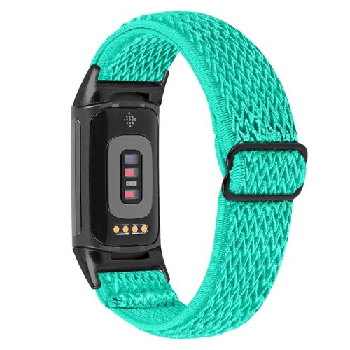 Stretchy Nylon Watch Band for Fitbit Charge 6 / 5 , Adjustable Elastic Sport Wristbands with Black Connector - Mint Green