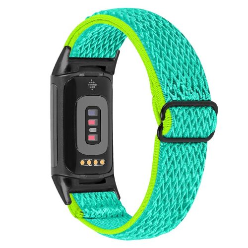 Stretchy Nylon Watch Band for Fitbit Charge 6 / 5 , Adjustable Elastic Sport Wristbands with Black Connector - Yellow / Green