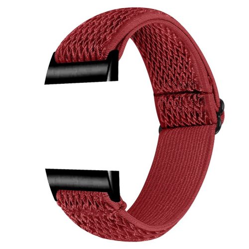 For Fitbit Charge 3 / 3 SE / 4 Elastic Watch Strap Adjustable Wrist Band with Black Connector - Red