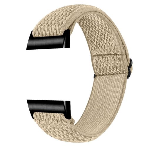 For Fitbit Charge 3 / 3 SE / 4 Elastic Watch Strap Adjustable Wrist Band with Black Connector - Apricot