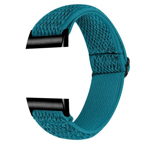 For Fitbit Charge 3 / 3 SE / 4 Elastic Watch Strap Adjustable Wrist Band with Black Connector - Cyan