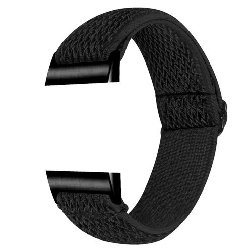 For Fitbit Charge 3 / 3 SE / 4 Elastic Watch Strap Adjustable Wrist Band with Black Connector - Black