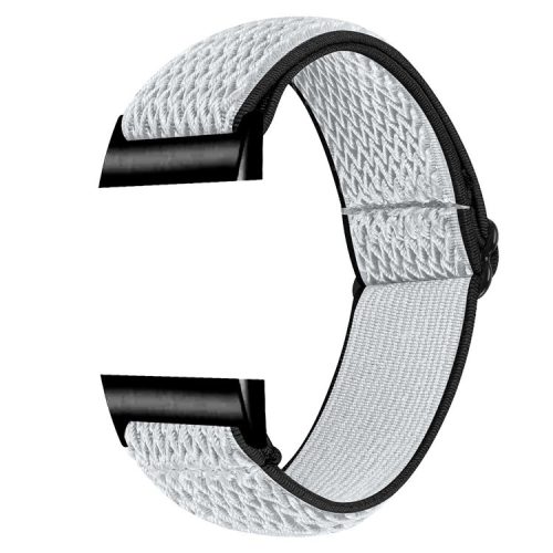 For Fitbit Charge 3 / 3 SE / 4 Elastic Watch Strap Adjustable Wrist Band with Black Connector - Black  /  White