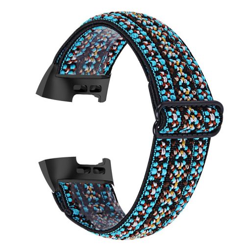 Watch Strap with Black Connector for Fitbit Charge 4 / 3 / 3 SE , Elastic Nylon Pattern Printing Smart Bracelet Band - Style C