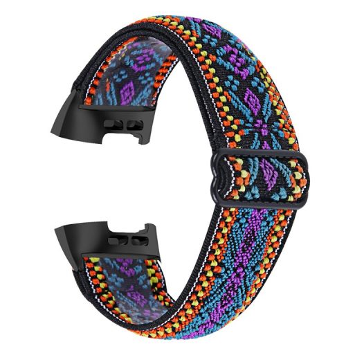 Watch Strap with Black Connector for Fitbit Charge 4 / 3 / 3 SE , Elastic Nylon Pattern Printing Smart Bracelet Band - Style D