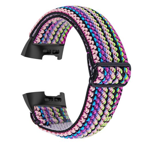 Watch Strap with Black Connector for Fitbit Charge 4 / 3 / 3 SE , Elastic Nylon Pattern Printing Smart Bracelet Band - Style F