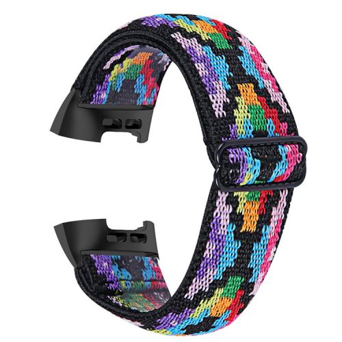 Watch Strap with Black Connector for Fitbit Charge 4 / 3 / 3 SE , Elastic Nylon Pattern Printing Smart Bracelet Band - Style G