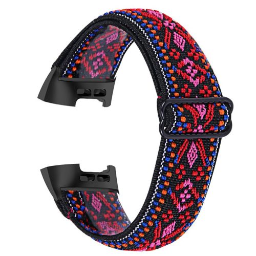 Watch Strap with Black Connector for Fitbit Charge 4 / 3 / 3 SE , Elastic Nylon Pattern Printing Smart Bracelet Band - Style H