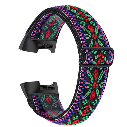 Watch Strap with Black Connector for Fitbit Charge 4 / 3 / 3 SE , Elastic Nylon Pattern Printing Smart Bracelet Band - Style I