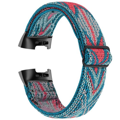 Watch Strap with Black Connector for Fitbit Charge 4 / 3 / 3 SE , Elastic Nylon Pattern Printing Smart Bracelet Band - Style K