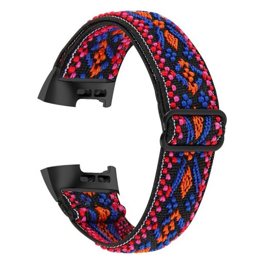 Watch Strap with Black Connector for Fitbit Charge 4 / 3 / 3 SE , Elastic Nylon Pattern Printing Smart Bracelet Band - Style L