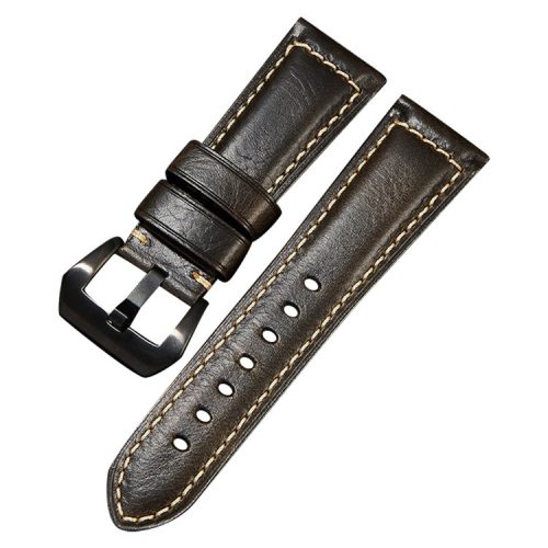 20mm Genuine Cow Leather Watch Band Vintage Replacement Watch Strap - Black / Black Buckle