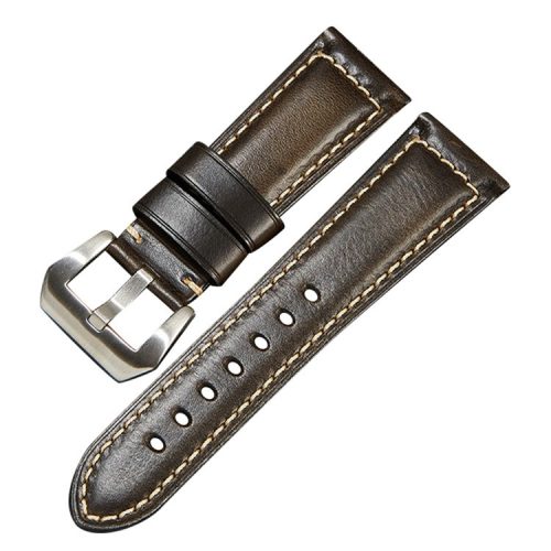 20mm Genuine Cow Leather Watch Band Vintage Replacement Watch Strap - Black / Silver Buckle