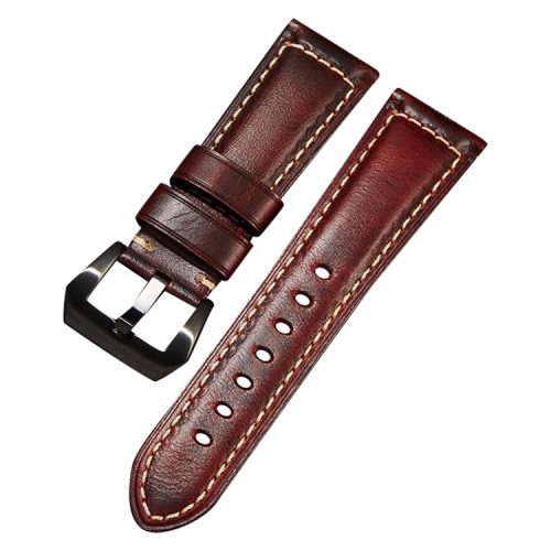 20mm Genuine Cow Leather Watch Band Vintage Replacement Watch Strap - Wine Red / Black Buckle