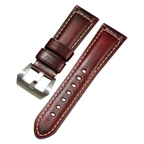 20mm Genuine Cow Leather Watch Band Vintage Replacement Watch Strap - Wine Red / Silver Buckle