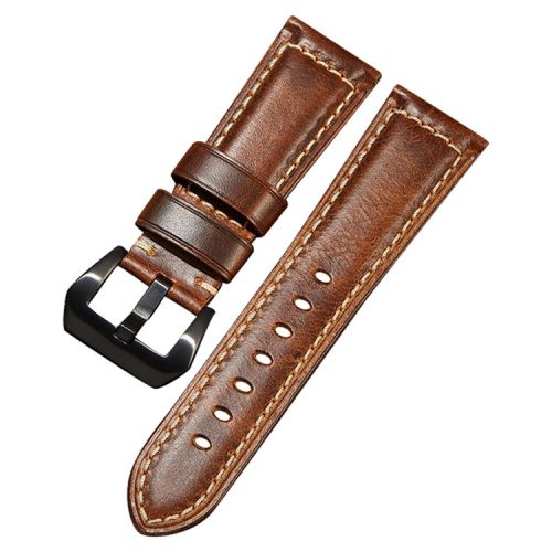 20mm Genuine Cow Leather Watch Band Vintage Replacement Watch Strap - Light Brown / Black Buckle