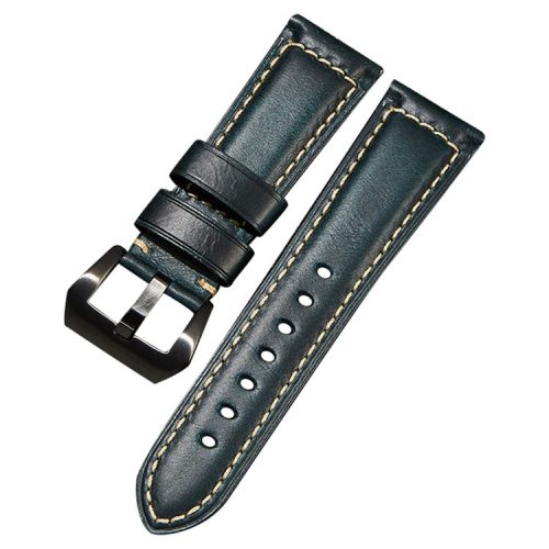 20mm Genuine Cow Leather Watch Band Vintage Replacement Watch Strap - Dark Blue / Black Buckle