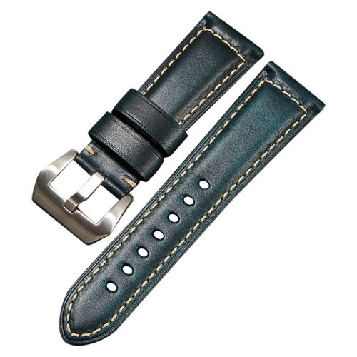 20mm Genuine Cow Leather Watch Band Vintage Replacement Watch Strap - Dark Blue / Silver Buckle