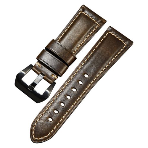 20mm Genuine Cow Leather Watch Band Vintage Replacement Watch Strap - Dark Green / Black Buckle