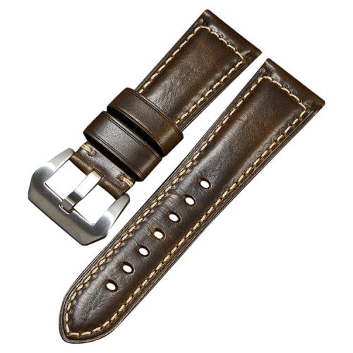 20mm Genuine Cow Leather Watch Band Vintage Replacement Watch Strap - Dark Green / Silver Buckle