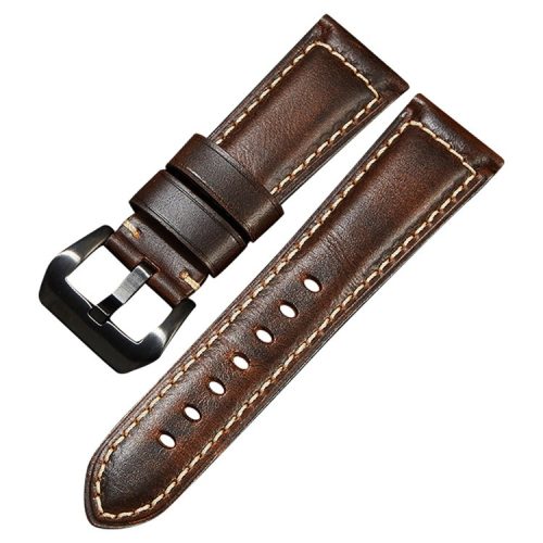 20mm Genuine Cow Leather Watch Band Vintage Replacement Watch Strap - Dark Brown / Black Buckle