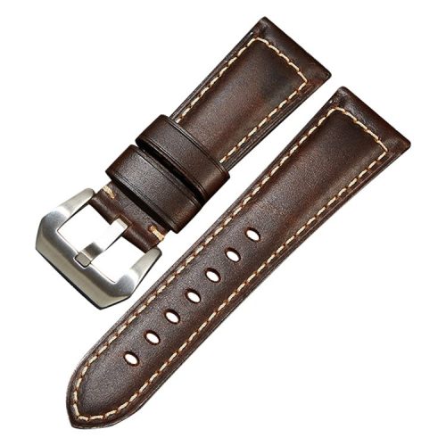 20mm Genuine Cow Leather Watch Band Vintage Replacement Watch Strap - Dark Brown / Silver Buckle