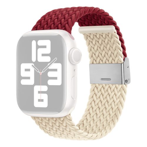 Watch Strap for Apple Watch Series 10 42mm / 9 8 7 41mm / SE (2023) SE (2022) SE 6 5 4 40mm / 3 2 1 38mm Watch Strap Color Match Braided Nylon Band - Wine Red / Starlight