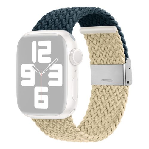 Watch Strap for Apple Watch Series 10 42mm / 9 8 7 41mm / SE (2023) SE (2022) SE 6 5 4 40mm / 3 2 1 38mm Watch Strap Color Match Braided Nylon Band - Dark Blue / Beige