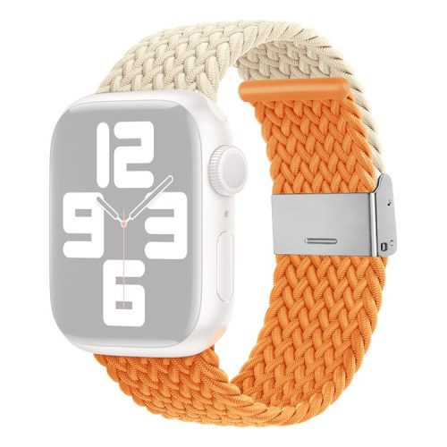 Watch Strap for Apple Watch Series 10 42mm / 9 8 7 41mm / SE (2023) SE (2022) SE 6 5 4 40mm / 3 2 1 38mm Watch Strap Color Match Braided Nylon Band - Starlight / Orange