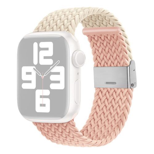 Watch Strap for Apple Watch Series 10 42mm / 9 8 7 41mm / SE (2023) SE (2022) SE 6 5 4 40mm / 3 2 1 38mm Watch Strap Color Match Braided Nylon Band - Starlight / Pink