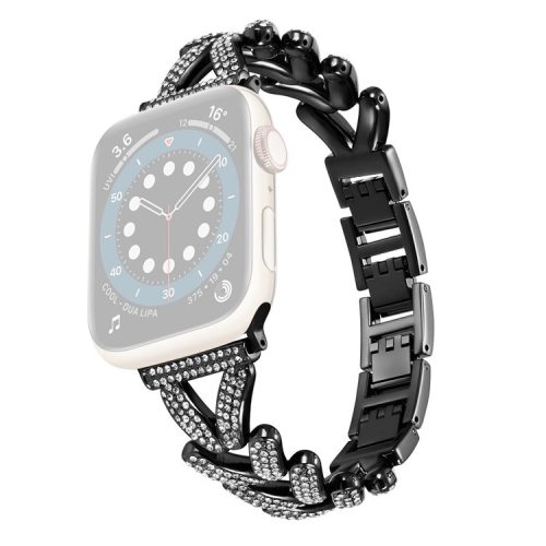 Watch Strap for Apple Watch Series 10 42mm / 9 8 7 41mm / SE (2023) SE (2022) SE 6 5 4 40mm / 3 2 1 38mm Watch Band Rhinestone Metal Strap - Black