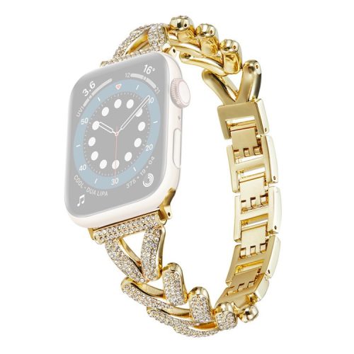 Watch Strap for Apple Watch Series 10 42mm / 9 8 7 41mm / SE (2023) SE (2022) SE 6 5 4 40mm / 3 2 1 38mm Watch Band Rhinestone Metal Strap - Gold