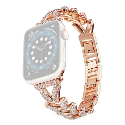 Watch Strap for Apple Watch Series 10 42mm / 9 8 7 41mm / SE (2023) SE (2022) SE 6 5 4 40mm / 3 2 1 38mm Watch Band Rhinestone Metal Strap - Rose Gold