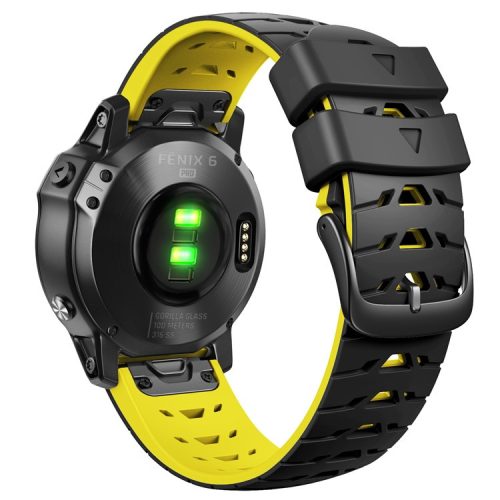 Silicone Watch Band for Huami Amazfit Falcon / Garmin Forerunner 965 / 955 , Trapezoid Holes Quick Release Watch Strap - Black / Yellow