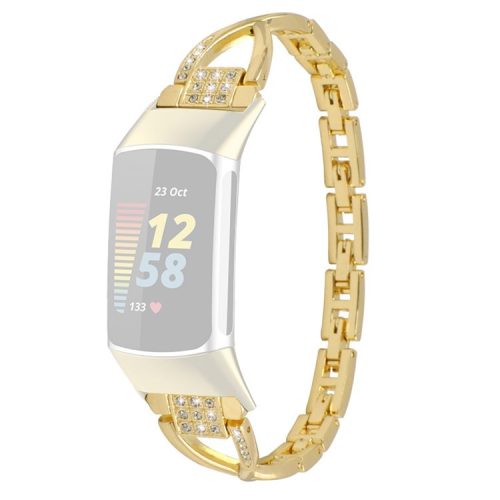 Metal Watch Strap for Fitbit Charge 2 Rhinestones Decor Cross Design Replacement Wrist Band - Gold