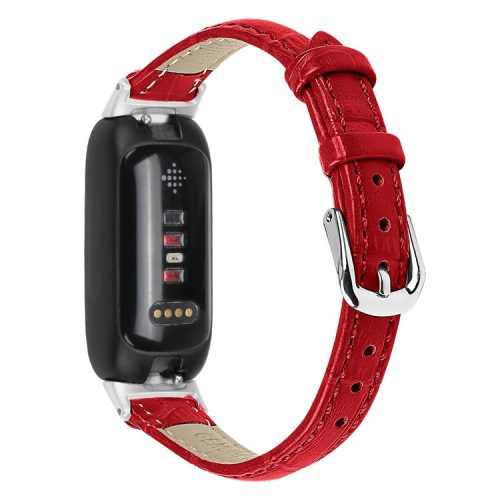 For Fitbit Inspire 3 Replacement Strap Bamboo Grain PU Leather Adjustable Watch Band - Red