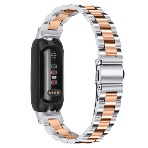 Wrist Strap for Fitbit Inspire 3 Stainless Steel 3 Beads Replacement Smart Watch Band - Silver / Rose Gold